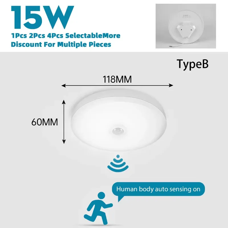 Motion Sensor Ceiling Light 15W-6500K