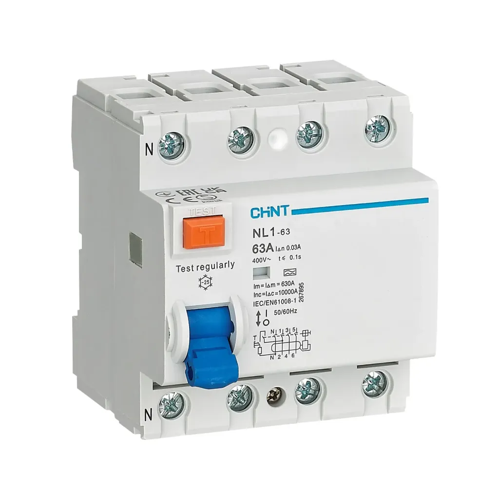 Chint NL1-63 Residual Current Circuit Breaker 4P 63A 30mA AC