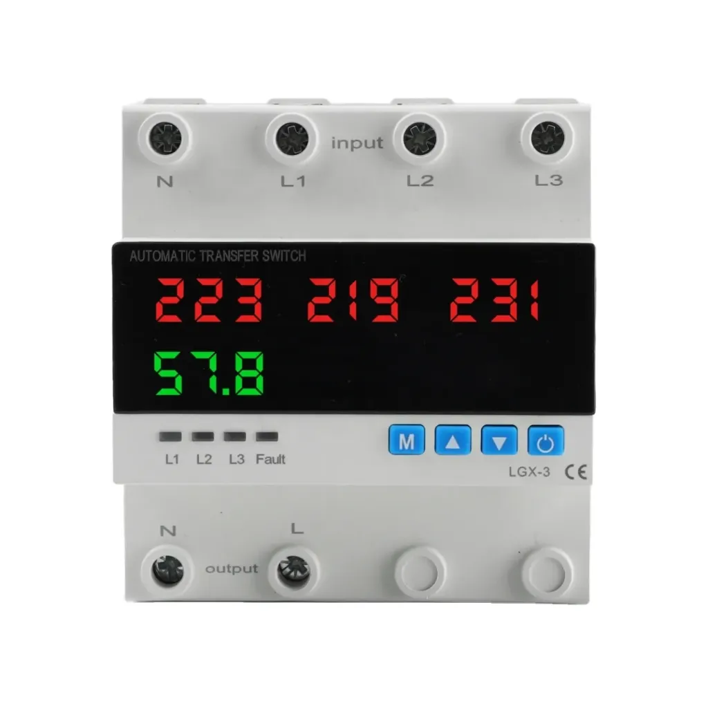 3 Phase 63A Adjustable Automatic Over Under Voltage Over Current Protection Phase Selector ATS Transfer Switch