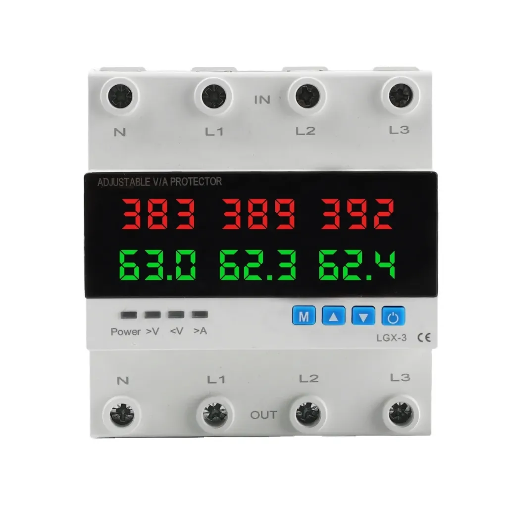 JMRD-VTAX 220V 63A 3 Phase 220v 380v Din Rail Adjustable Over and Under Voltage Current protection Monitor Voltage Protector